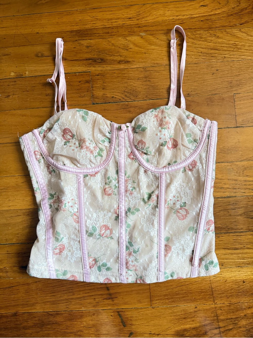Pretty Garbage Floral Lace Bustier Top in Baby Pink